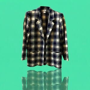 Modern Essentials Women’s Large Plaid Blazer Blue Oversized